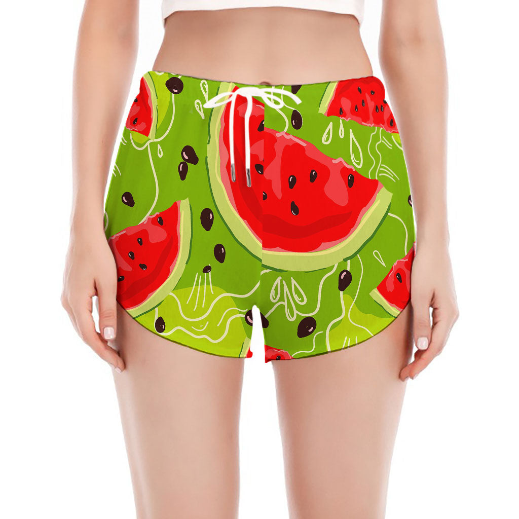 Yummy Watermelon Pieces Pattern Print Women's Split Running Shorts