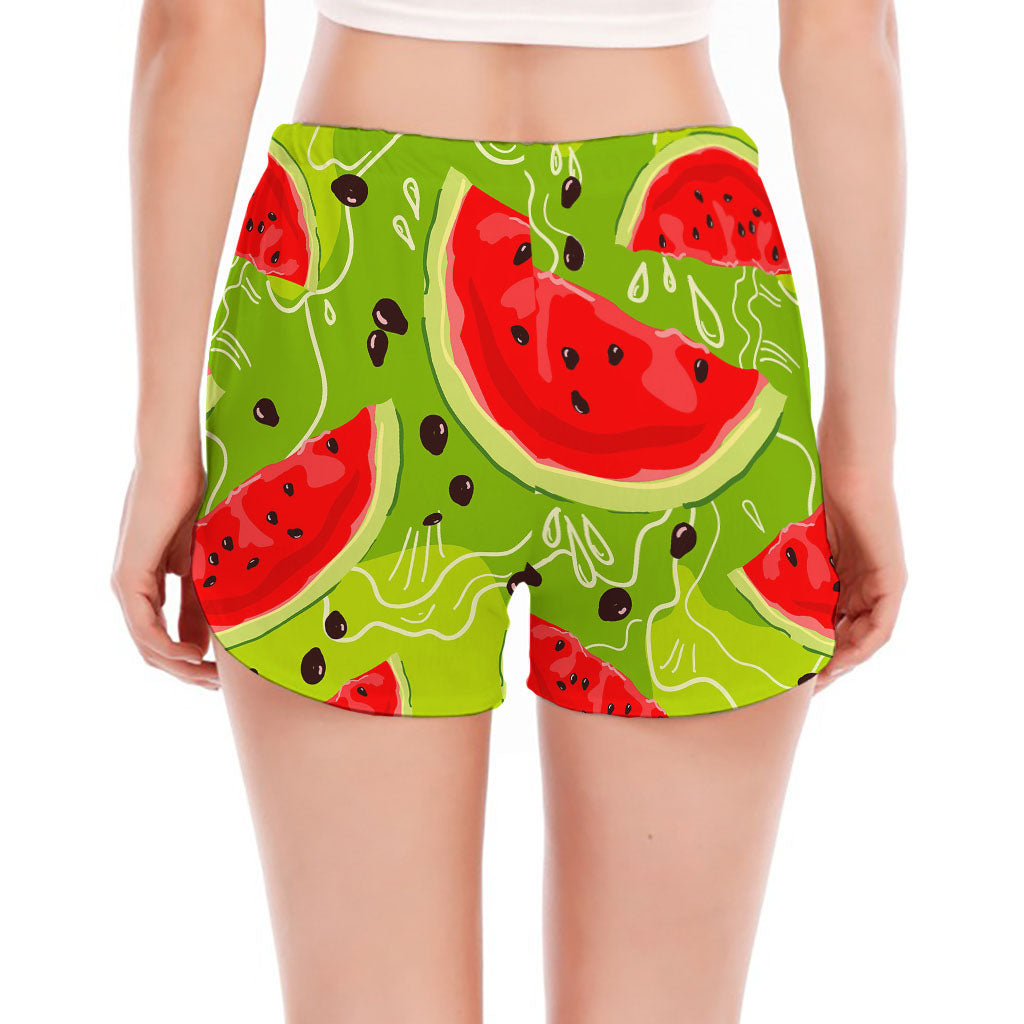 Yummy Watermelon Pieces Pattern Print Women's Split Running Shorts