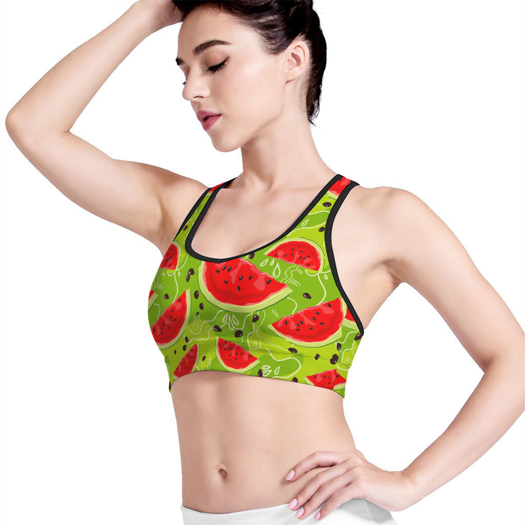 Yummy Watermelon Pieces Pattern Print Women's Sports Bra