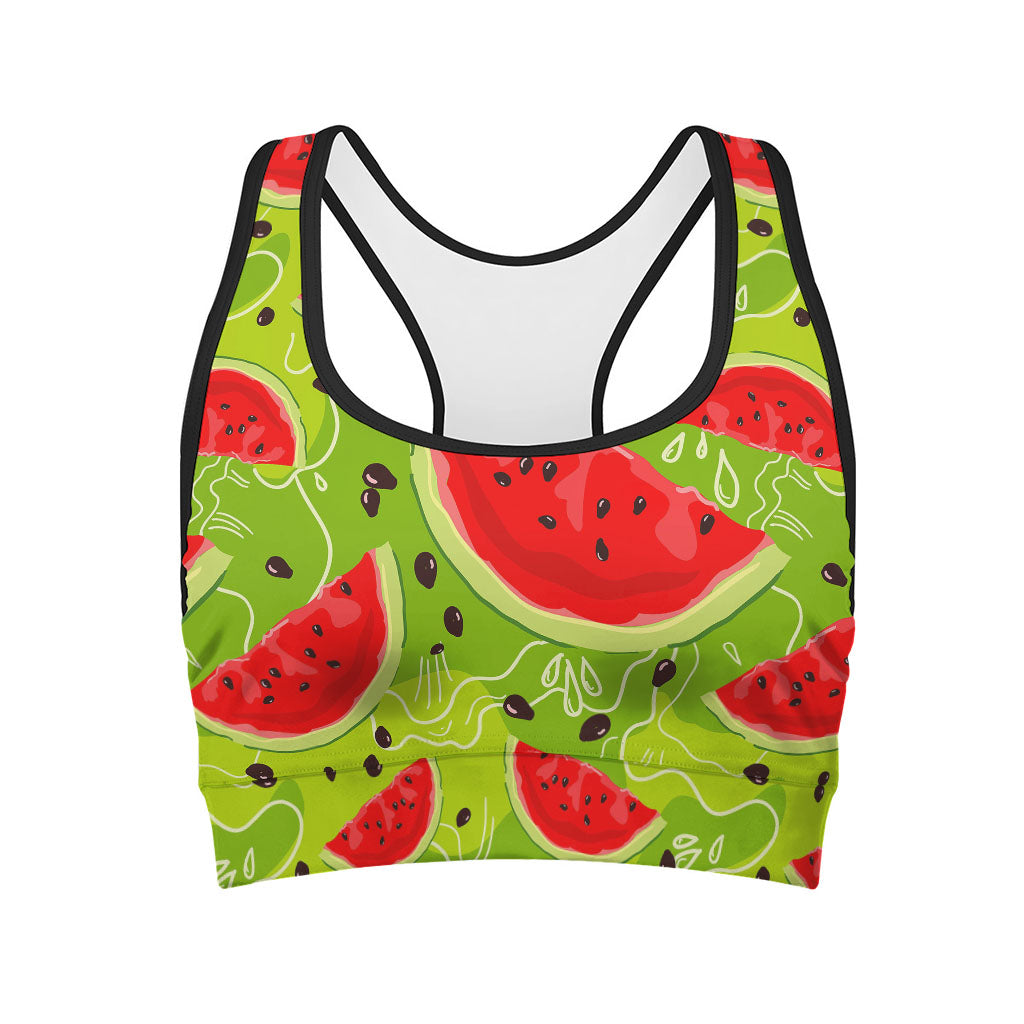 Yummy Watermelon Pieces Pattern Print Women's Sports Bra