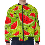 Yummy Watermelon Pieces Pattern Print Zip Sleeve Bomber Jacket