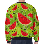 Yummy Watermelon Pieces Pattern Print Zip Sleeve Bomber Jacket