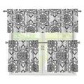Zentangle Floral Pattern Print 3 Piece Kitchen Curtains