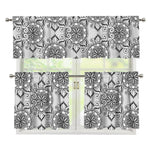 Zentangle Floral Pattern Print 3 Piece Kitchen Curtains