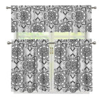 Zentangle Floral Pattern Print 3 Piece Kitchen Curtains