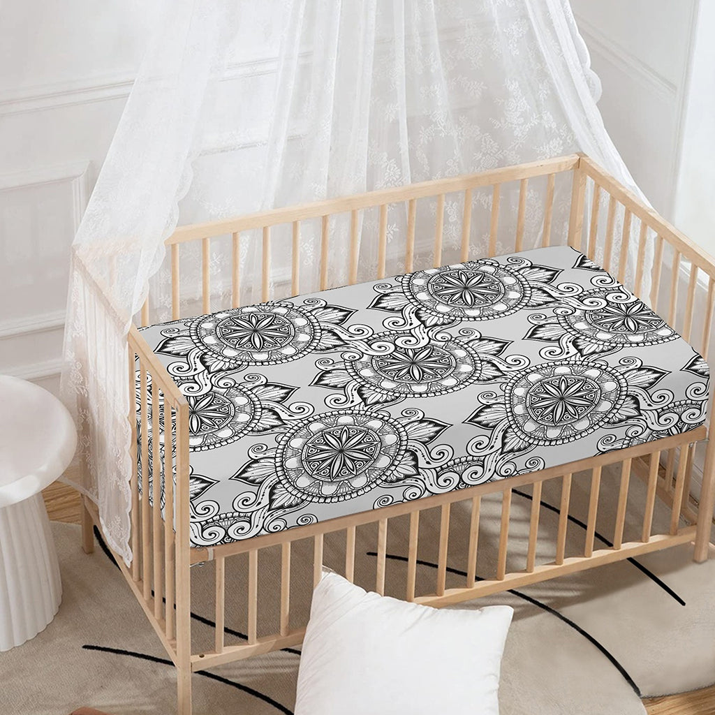 Zentangle Floral Pattern Print Baby Crib Sheet