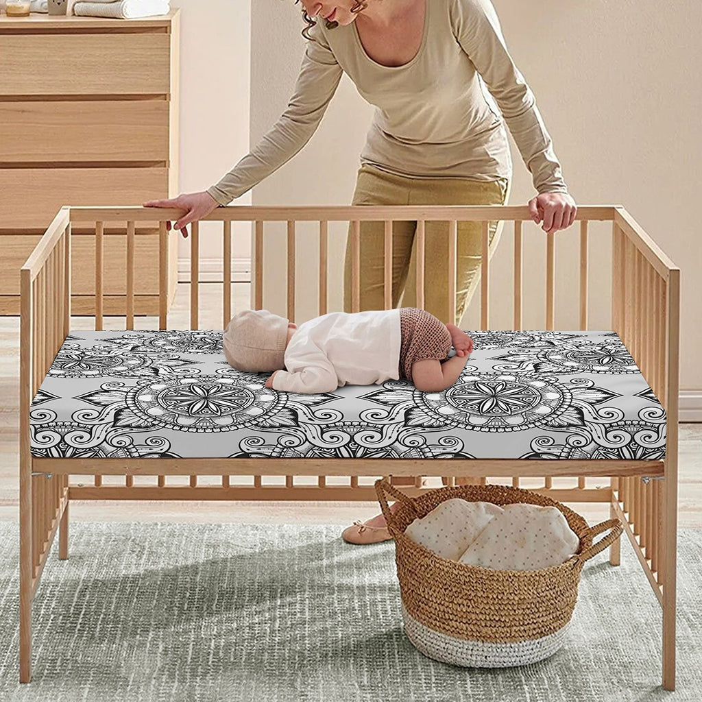 Zentangle Floral Pattern Print Baby Crib Sheet