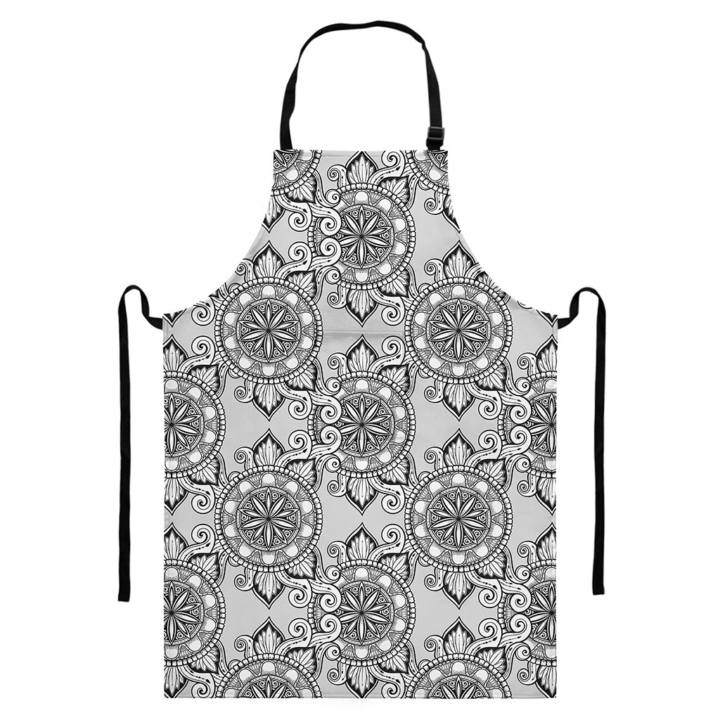 Zentangle Floral Pattern Print Bib Apron With Pocket
