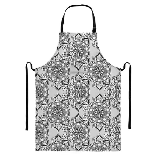 Zentangle Floral Pattern Print Bib Apron With Pocket