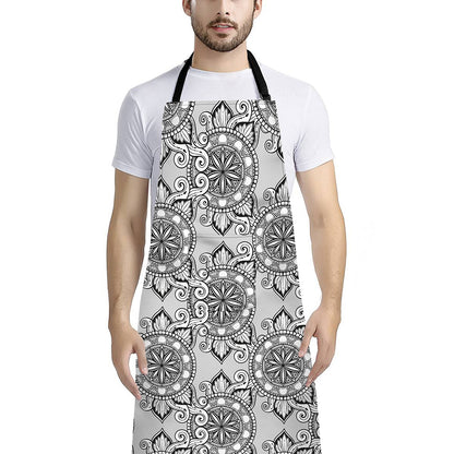 Zentangle Floral Pattern Print Bib Apron With Pocket