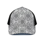 Zentangle Floral Pattern Print Black Mesh Trucker Cap