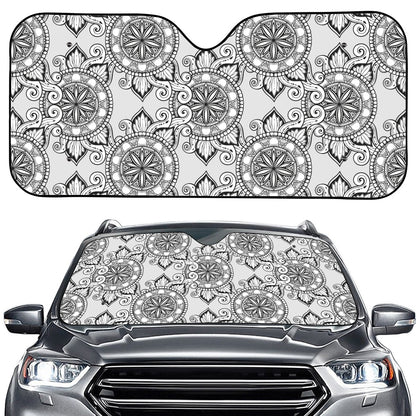 Zentangle Floral Pattern Print Car Windshield Sun Shade