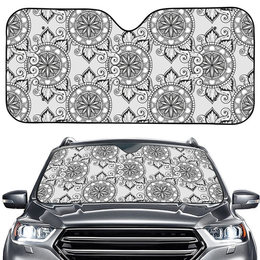 Zentangle Floral Pattern Print Car Windshield Sun Shade