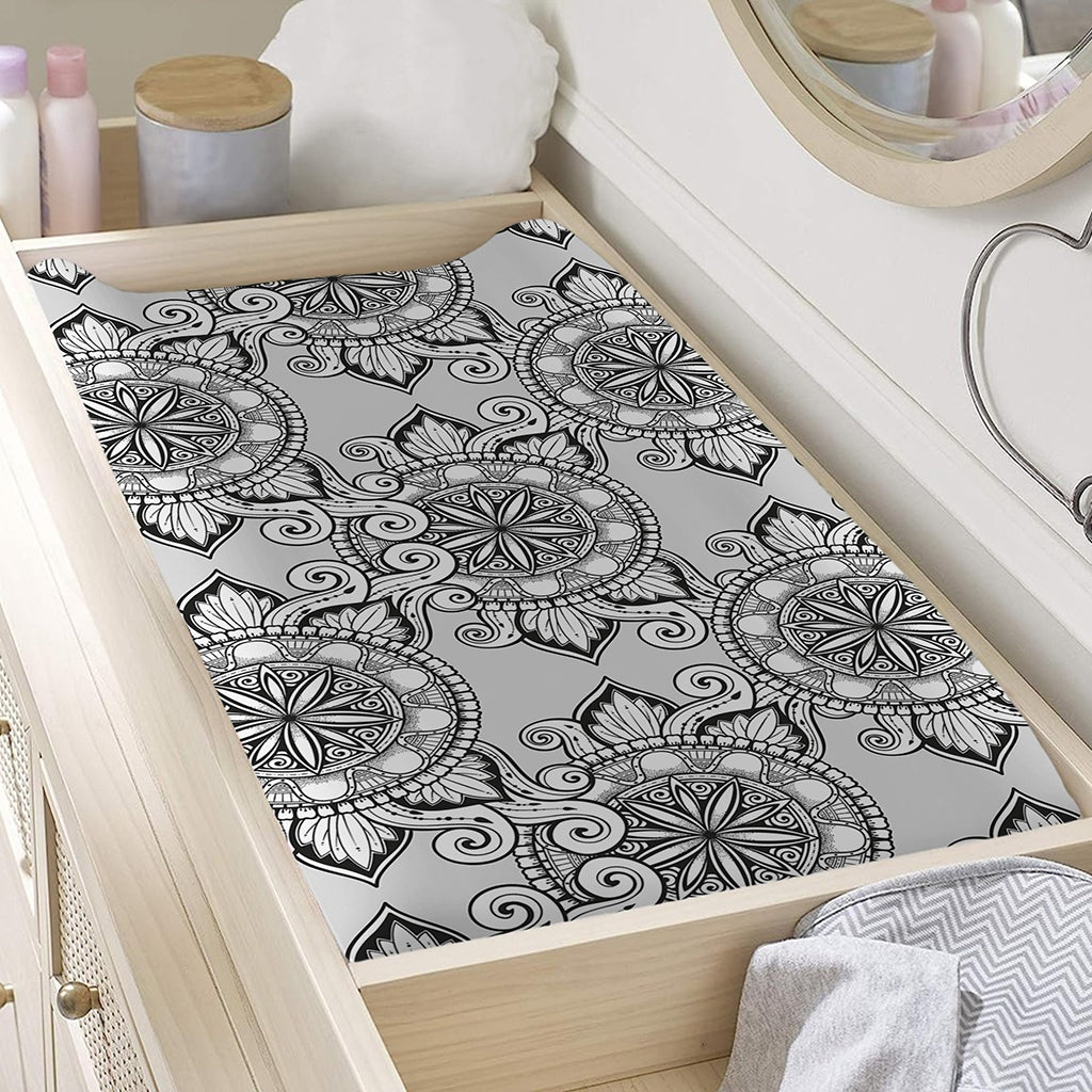 Zentangle Floral Pattern Print Changing Pad Cover