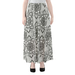 Zentangle Floral Pattern Print Chiffon Maxi Skirt