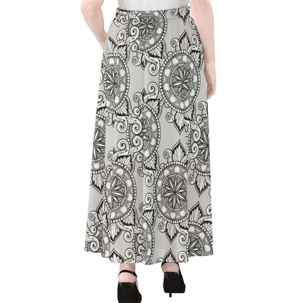 Zentangle Floral Pattern Print Chiffon Maxi Skirt