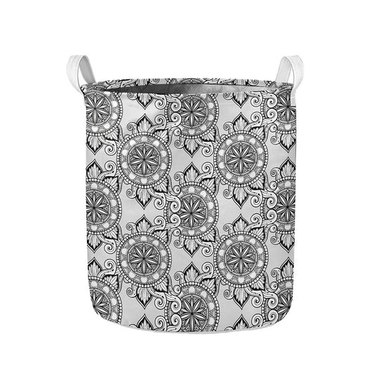 Zentangle Floral Pattern Print Collapsible Laundry Basket