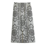 Zentangle Floral Pattern Print Cotton Front Slit Maxi Skirt