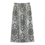 Zentangle Floral Pattern Print Cotton Front Slit Maxi Skirt
