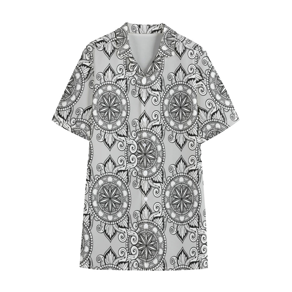 Zentangle Floral Pattern Print Cotton Hawaiian Shirt