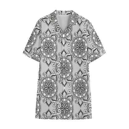 Zentangle Floral Pattern Print Cotton Hawaiian Shirt