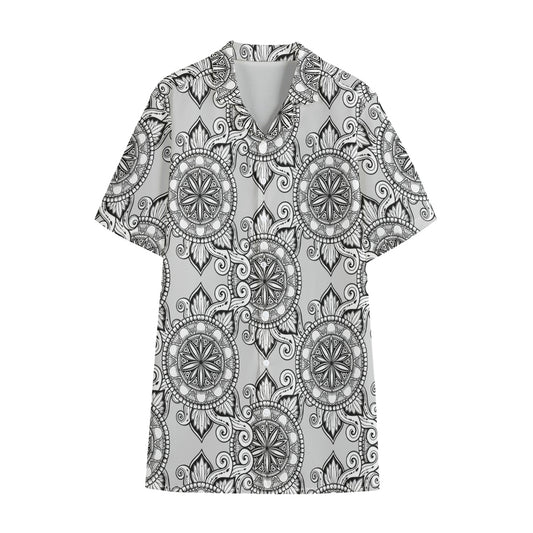 Zentangle Floral Pattern Print Cotton Hawaiian Shirt