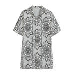 Zentangle Floral Pattern Print Cotton Hawaiian Shirt