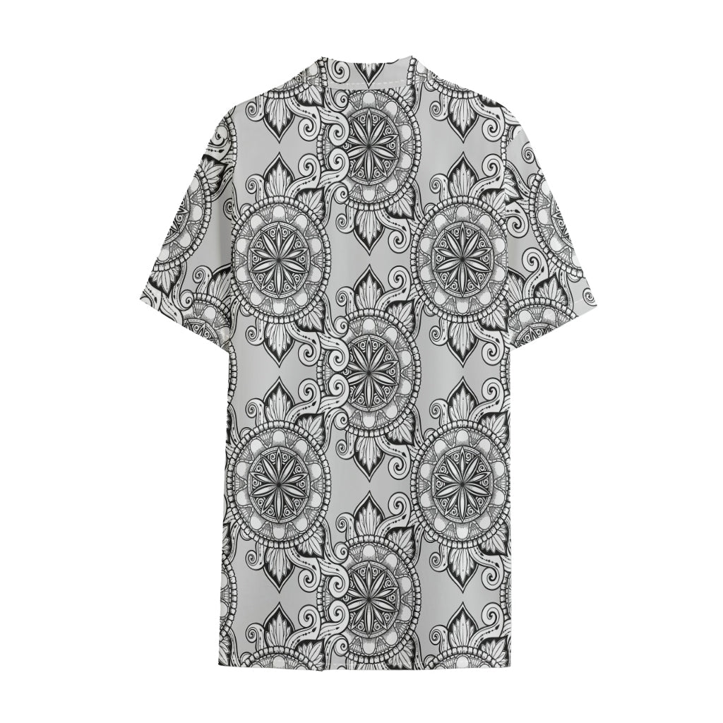 Zentangle Floral Pattern Print Cotton Hawaiian Shirt
