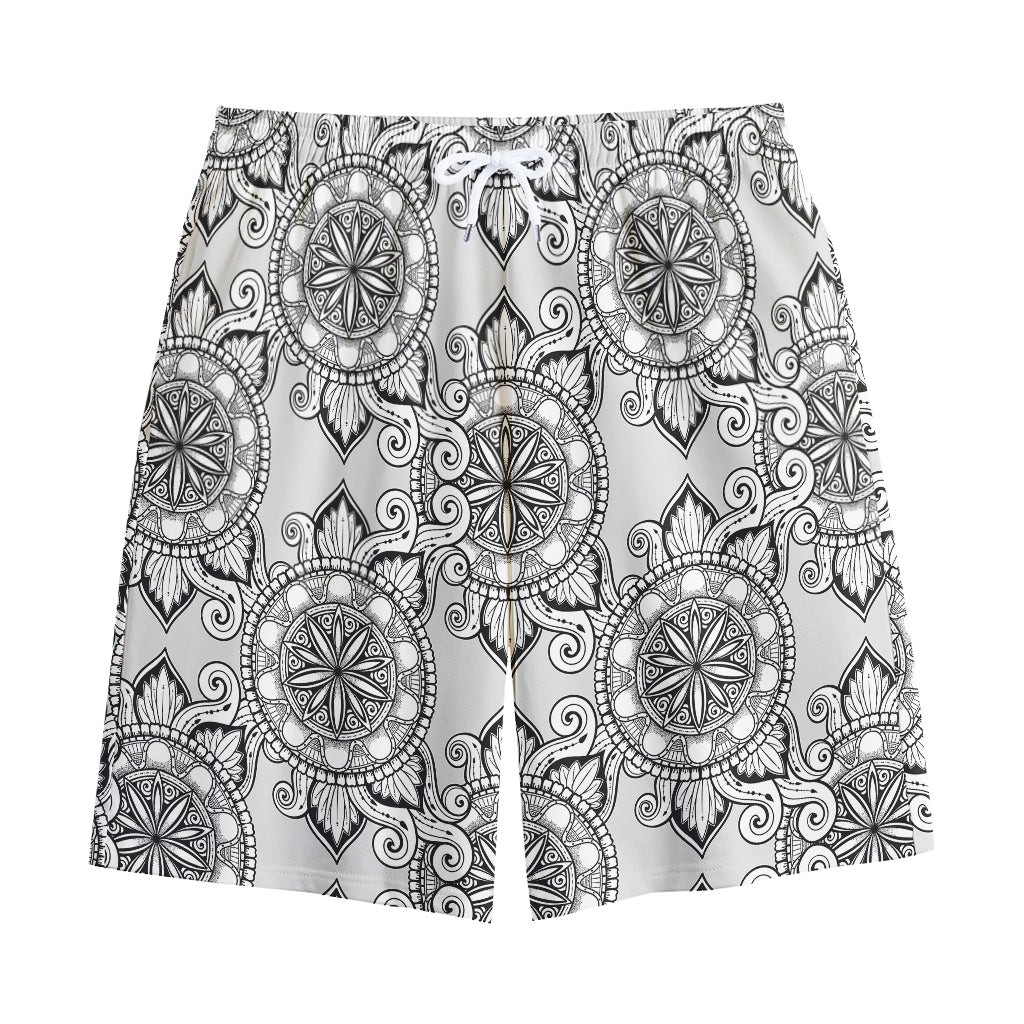 Zentangle Floral Pattern Print Cotton Shorts