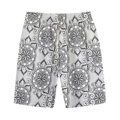 Zentangle Floral Pattern Print Cotton Shorts