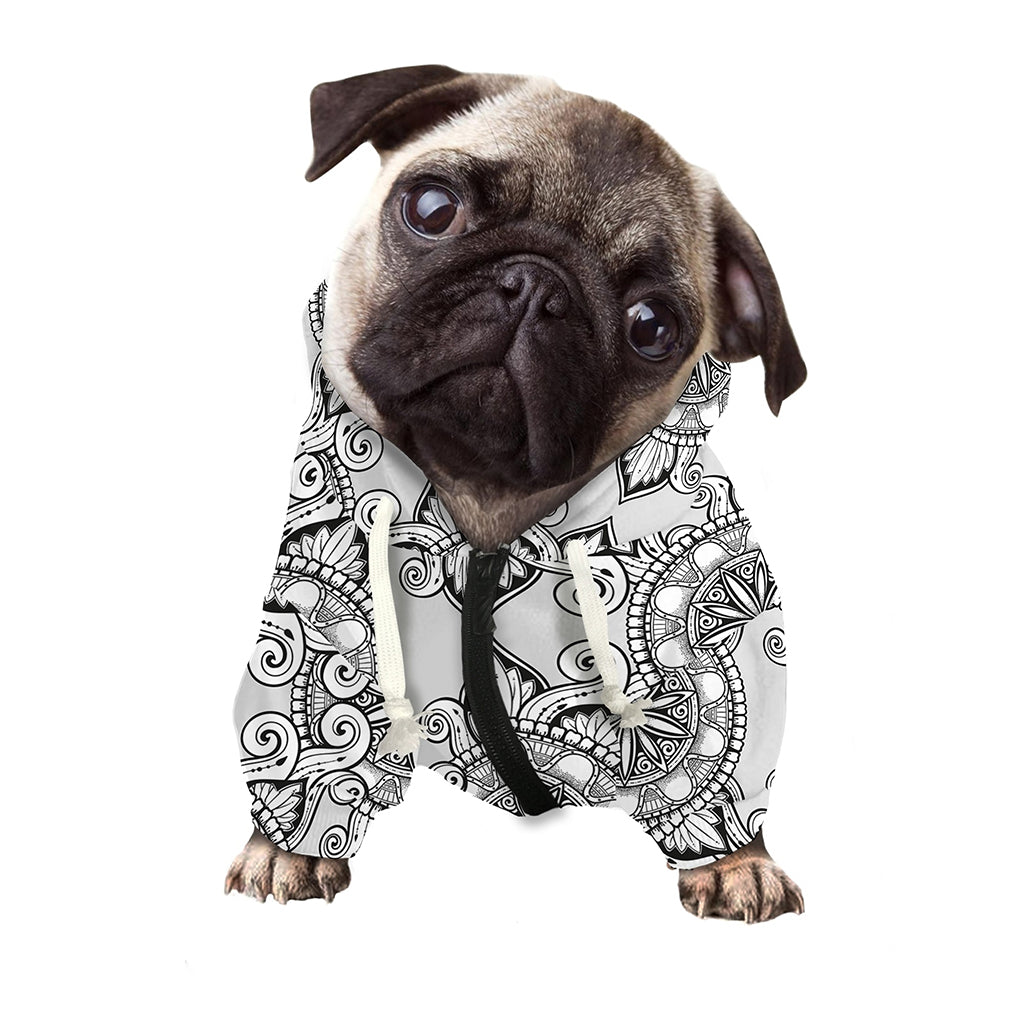 Zentangle Floral Pattern Print Dog Zip Up Hoodie