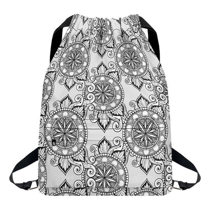 Zentangle Floral Pattern Print Drawstring Backpack
