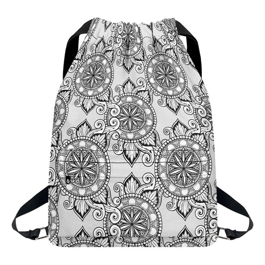 Zentangle Floral Pattern Print Drawstring Backpack