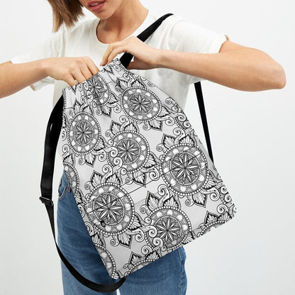 Zentangle Floral Pattern Print Drawstring Backpack
