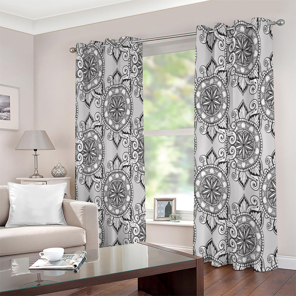 Zentangle Floral Pattern Print Extra Wide Grommet Curtains