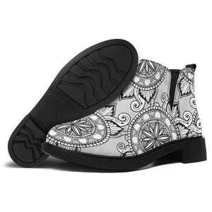 Zentangle Floral Pattern Print Flat Ankle Boots