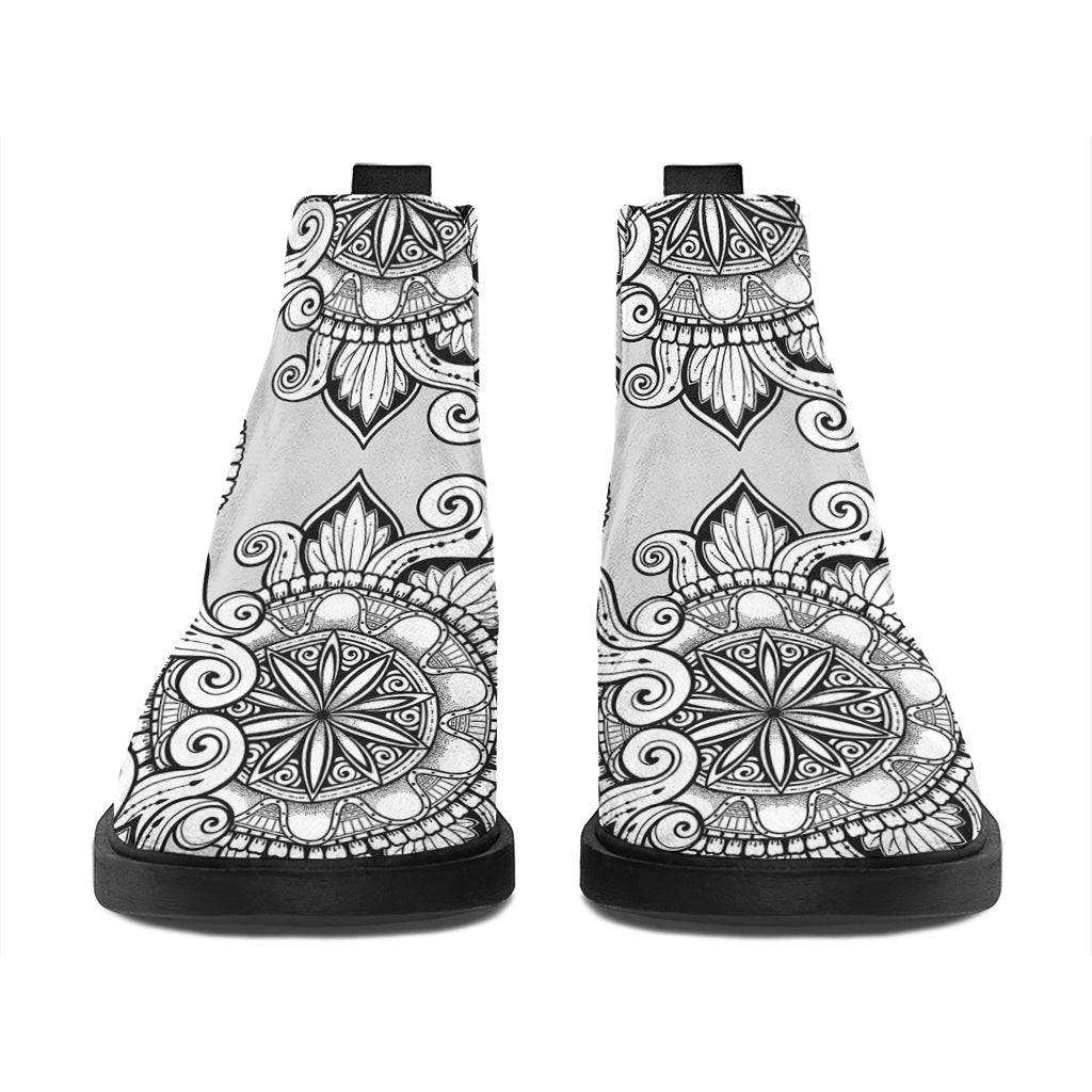 Zentangle Floral Pattern Print Flat Ankle Boots