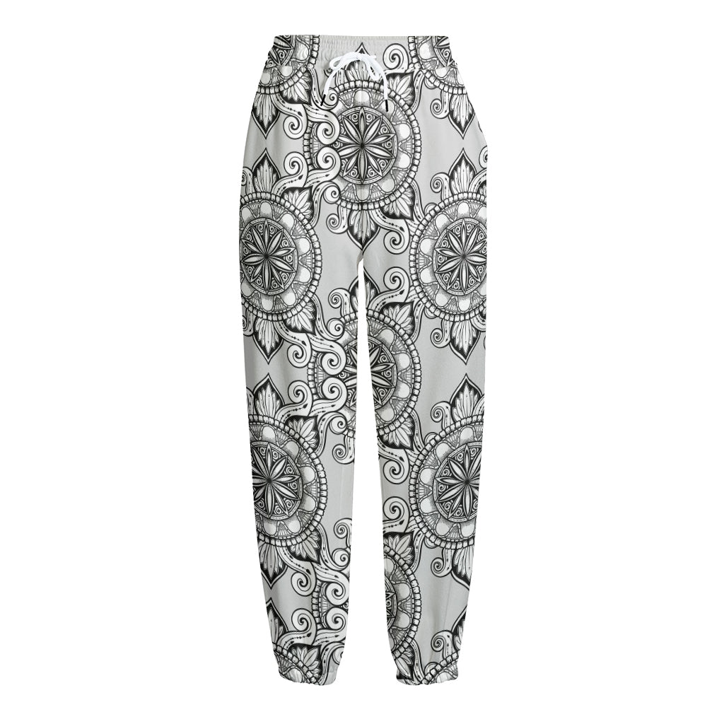 Zentangle Floral Pattern Print Fleece Lined Knit Pants