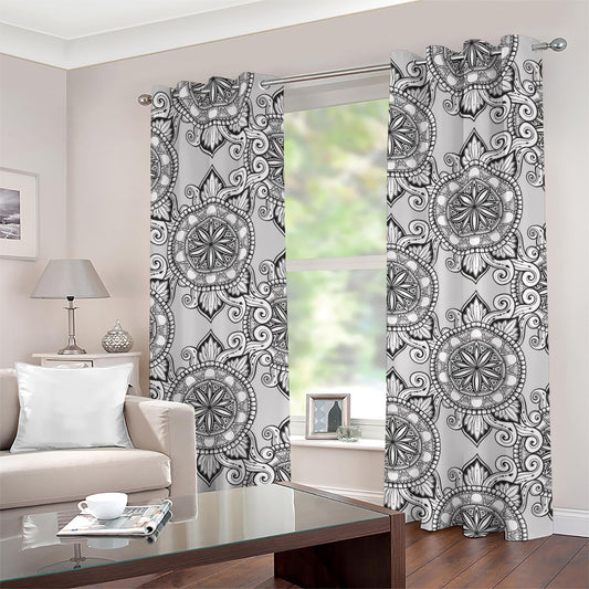 Zentangle Floral Pattern Print Grommet Curtains