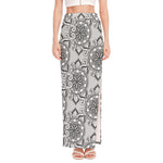 Zentangle Floral Pattern Print High Slit Maxi Skirt