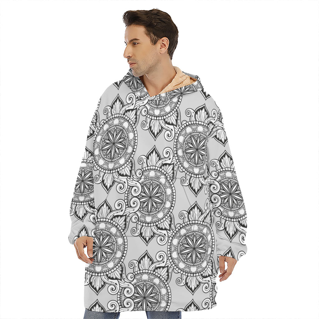 Zentangle Floral Pattern Print Hoodie Blanket