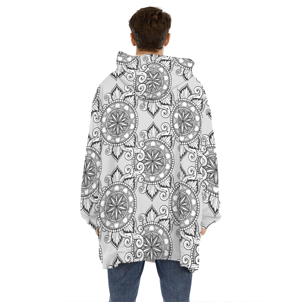 Zentangle Floral Pattern Print Hoodie Blanket