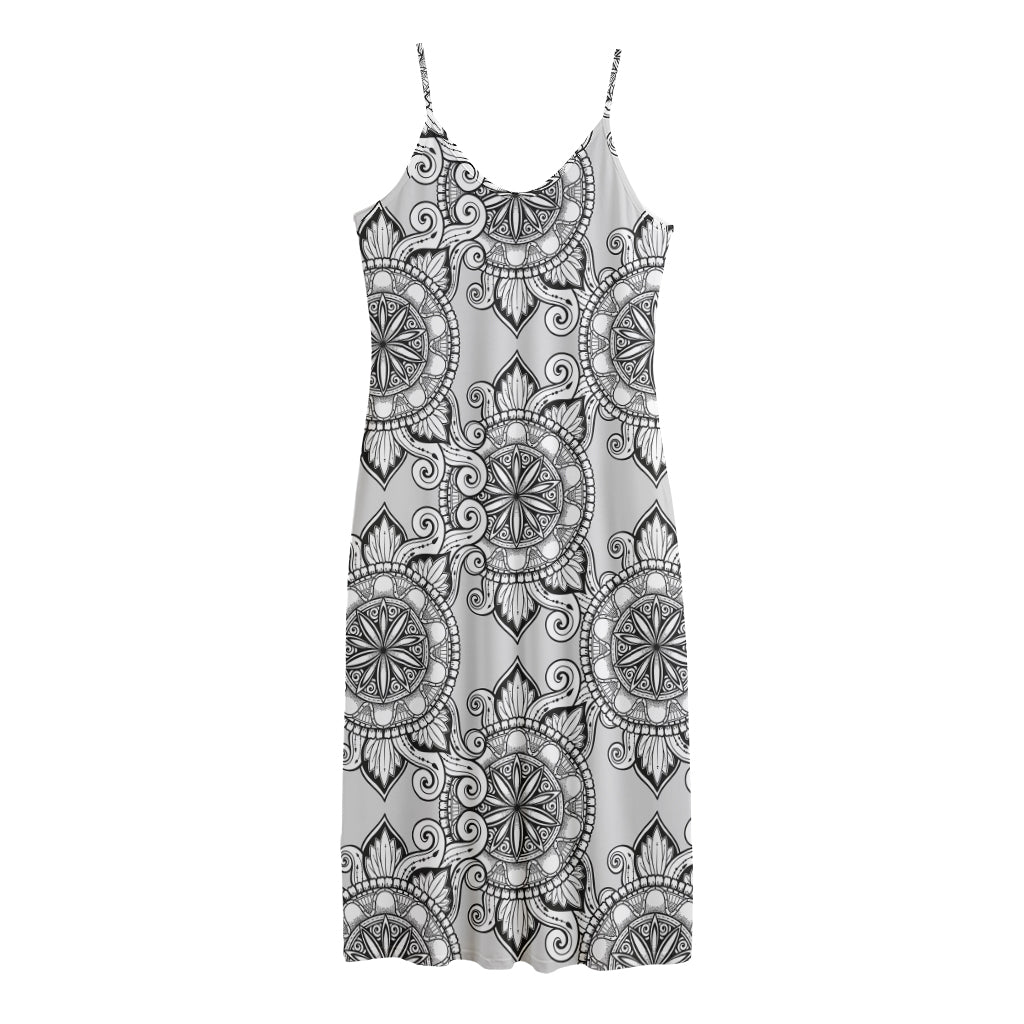 Zentangle Floral Pattern Print Jersey Midi Cami Dress