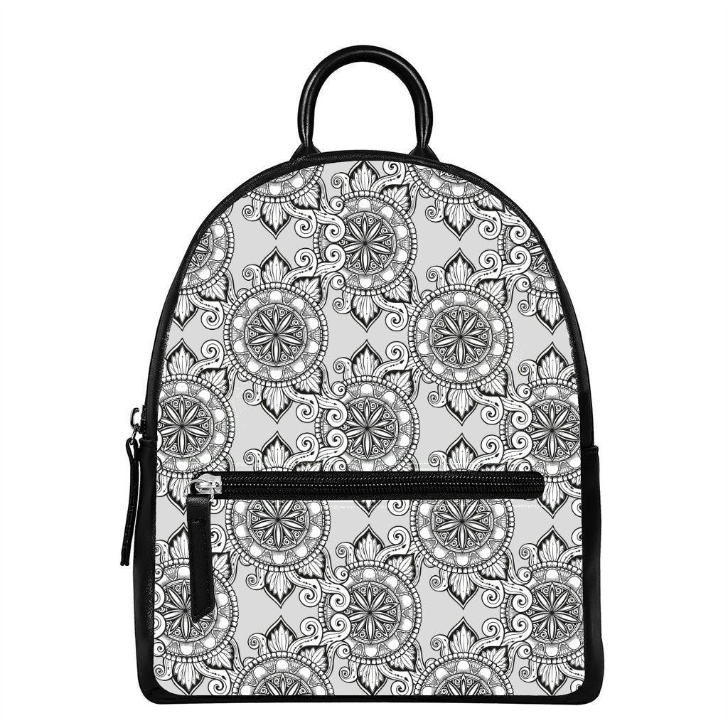 Zentangle Floral Pattern Print Leather Backpack