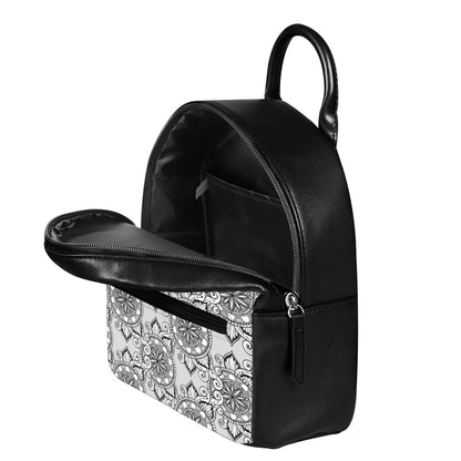 Zentangle Floral Pattern Print Leather Backpack