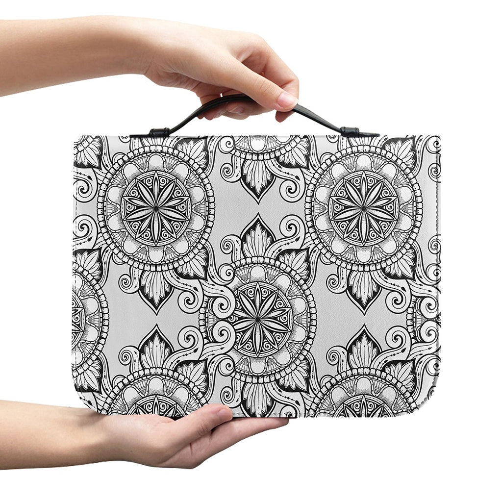 Zentangle Floral Pattern Print Leather Bible Cover
