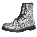 Zentangle Floral Pattern Print Lace-Up Boots