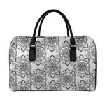 Zentangle Floral Pattern Print Leather Duffle Bag