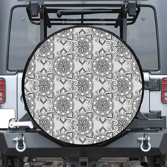 Zentangle Floral Pattern Print Leather Spare Tire Cover