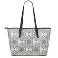 Zentangle Floral Pattern Print Leather Tote Bag With Zipper